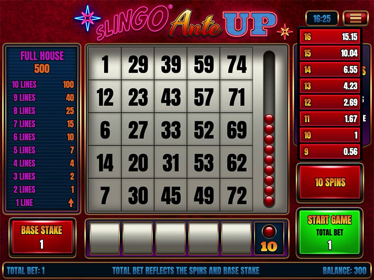 Slingo Ante Up Slots Slingo